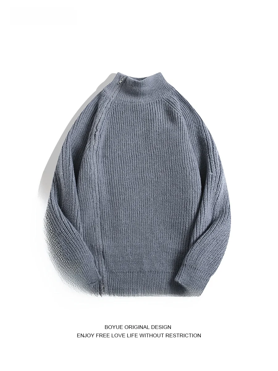 

Повседневный полосатый трикотаж Boyue с высоким воротником и молнией по бокам, свободный крой, однотонный длинный свитер свеча для молодежной повседневной носки