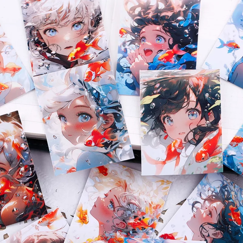 

16pcs Cute and Waterproof Girls and Fish Stationery Sticker Journal Decoration INS Notebook, Laptop, Hydro Flask, Scrapbook