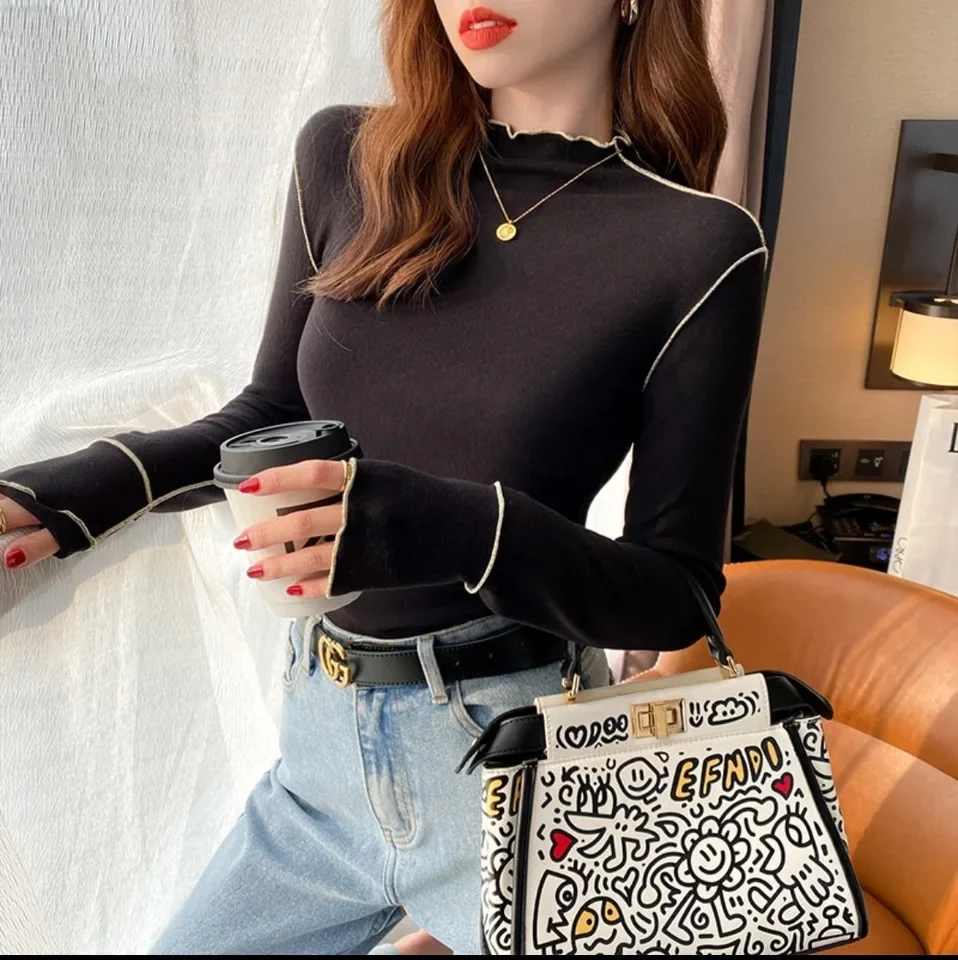 Autumn Winter Fleece-lined Women Jumper Sweater Knitted Top O Neck Warm One Piece Plush Sweater Female Pullover Bottoming Shirt