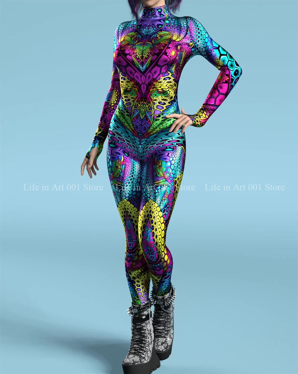 Fête de vacances femmes multicolore impression géométrie maigre Sexy combinaison porter Onesie Cosplay Costume élastique body barboteuses