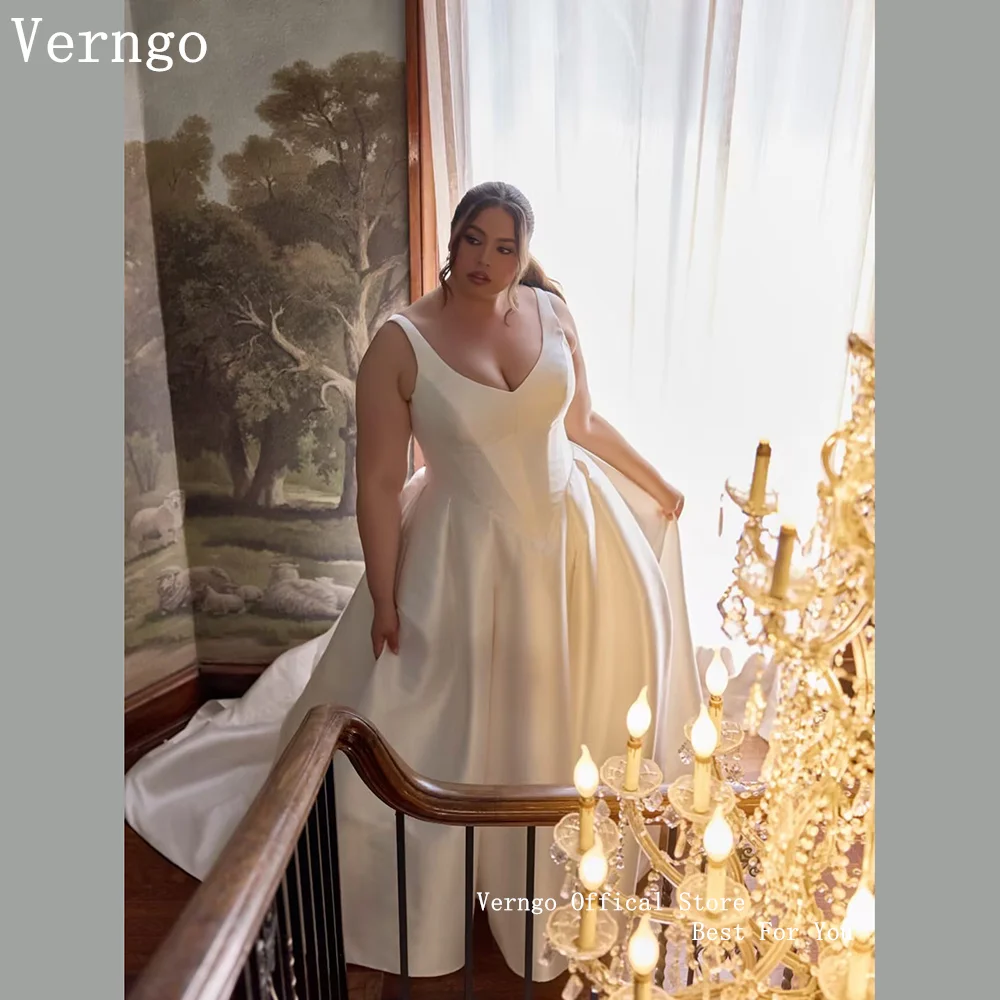 Verngo Plus Size Spaghtti Straps Wedding Dress Satin Princess Royal Floral Bridal Gownsvestido feminino casamento 2027Customzied