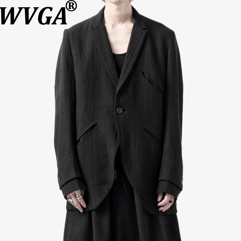 

WVGA Spring Autumn New Man Wrinkled Long Sleeve Blazer Single Button Double Cuff Darkwear Niche Chic Casual Suit Coat Ins W12981