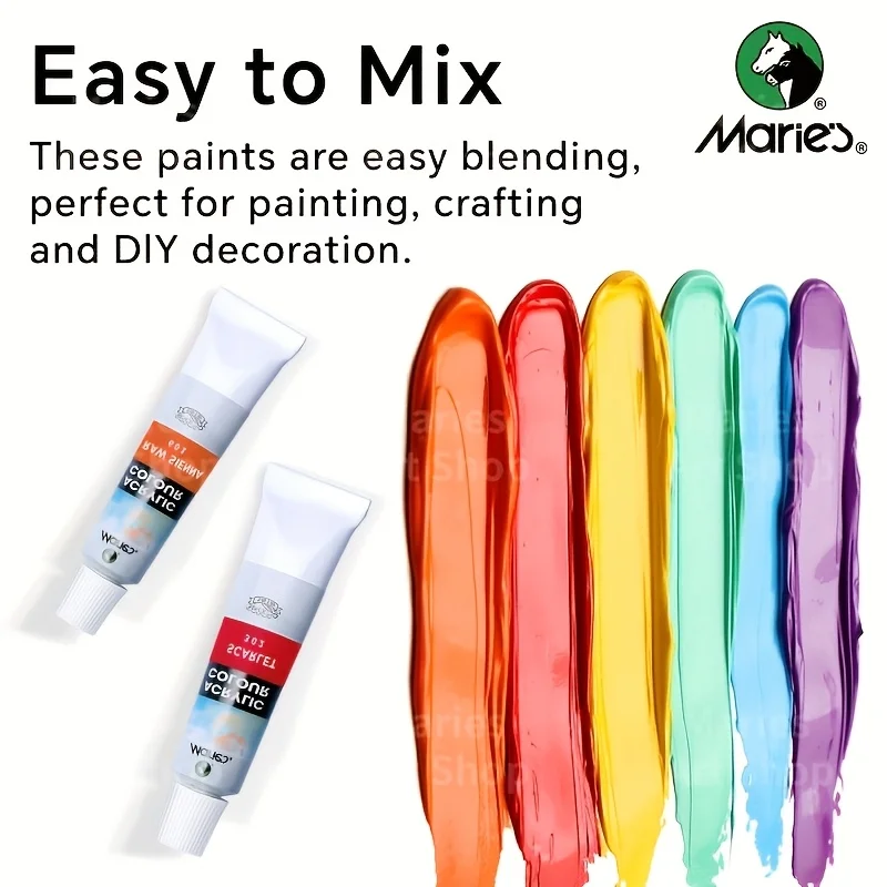 Marie's Acrylic Paint Set, 12/18 Colors x 12ml, Gifts in Art Supplies Painting on Fabric, Wood, Rock Canvas for Adults, Beginner