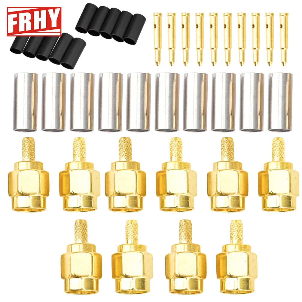 10 قطعة SMA ذكر/أنثى RF مجموعة موصلات محورية-50Ω محطات تجعيد لكابلات RG316/RG174 + أنابيب الانكماش الحراري