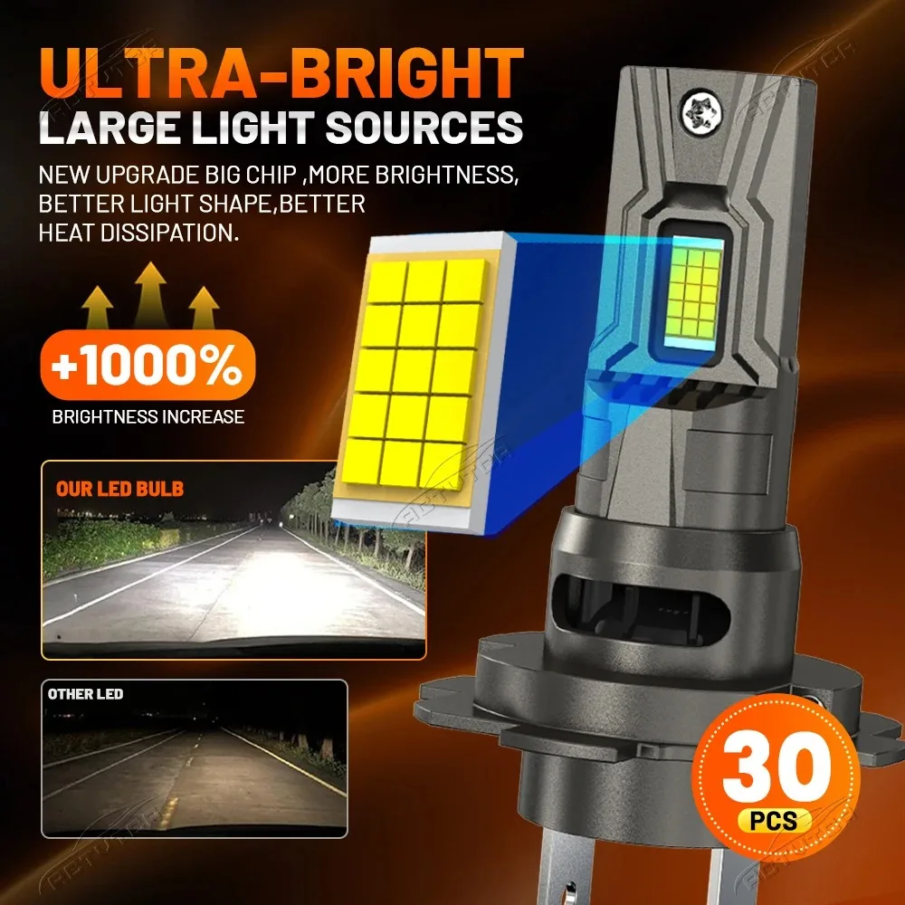 2pcs High Power H7 H4 LED Bulb 1:1 Mini Size H1 Turbo Headlight 6000K 12000000LM 8000W with Fan Super Brighter 12V 24V Auto Lamp