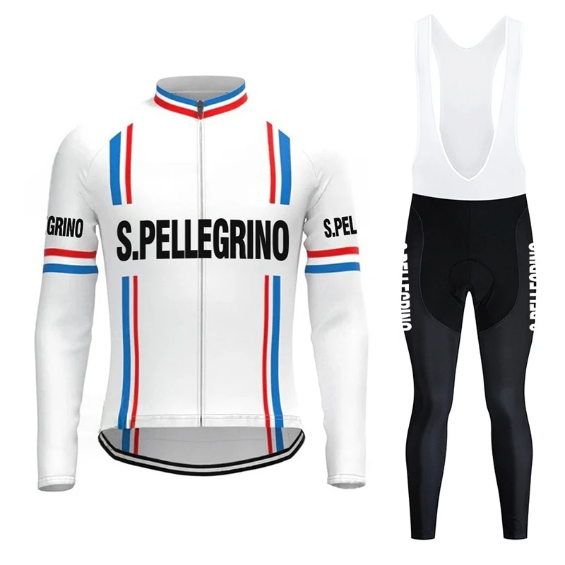 Jersey de ciclismo San Pellegrino para hombre, traje de ciclismo retro, pantalones con tirantes, traje con 3 bolsillos