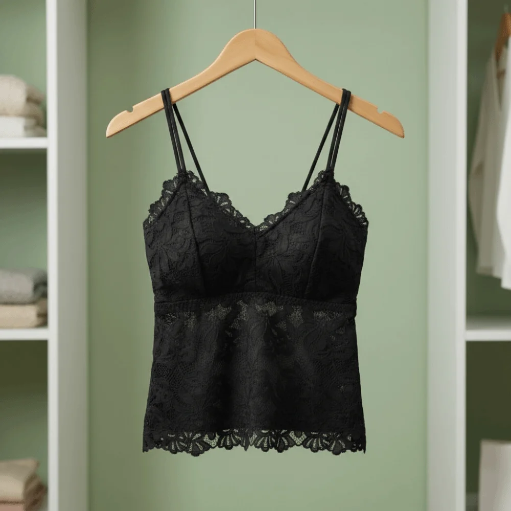 Tank Top V-neck Lace Sheer Camisole Mesh Flower Beauty Back Sweet Crop Top Bottoming Shirt Thin Lace Sling Vest Women's Wear