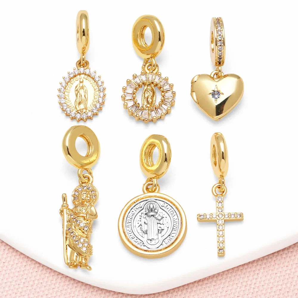 OCESRIO Fashion White Crystal Virgin Mary Pendant for Necklaces Copper Gold Plated San Benito Jewelry Making Component pdtb668
