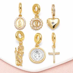 OCESRIO Fashion White Crystal Virgin Mary Pendant for Necklaces Copper Gold Plated San Benito Jewelry Making Component pdtb668