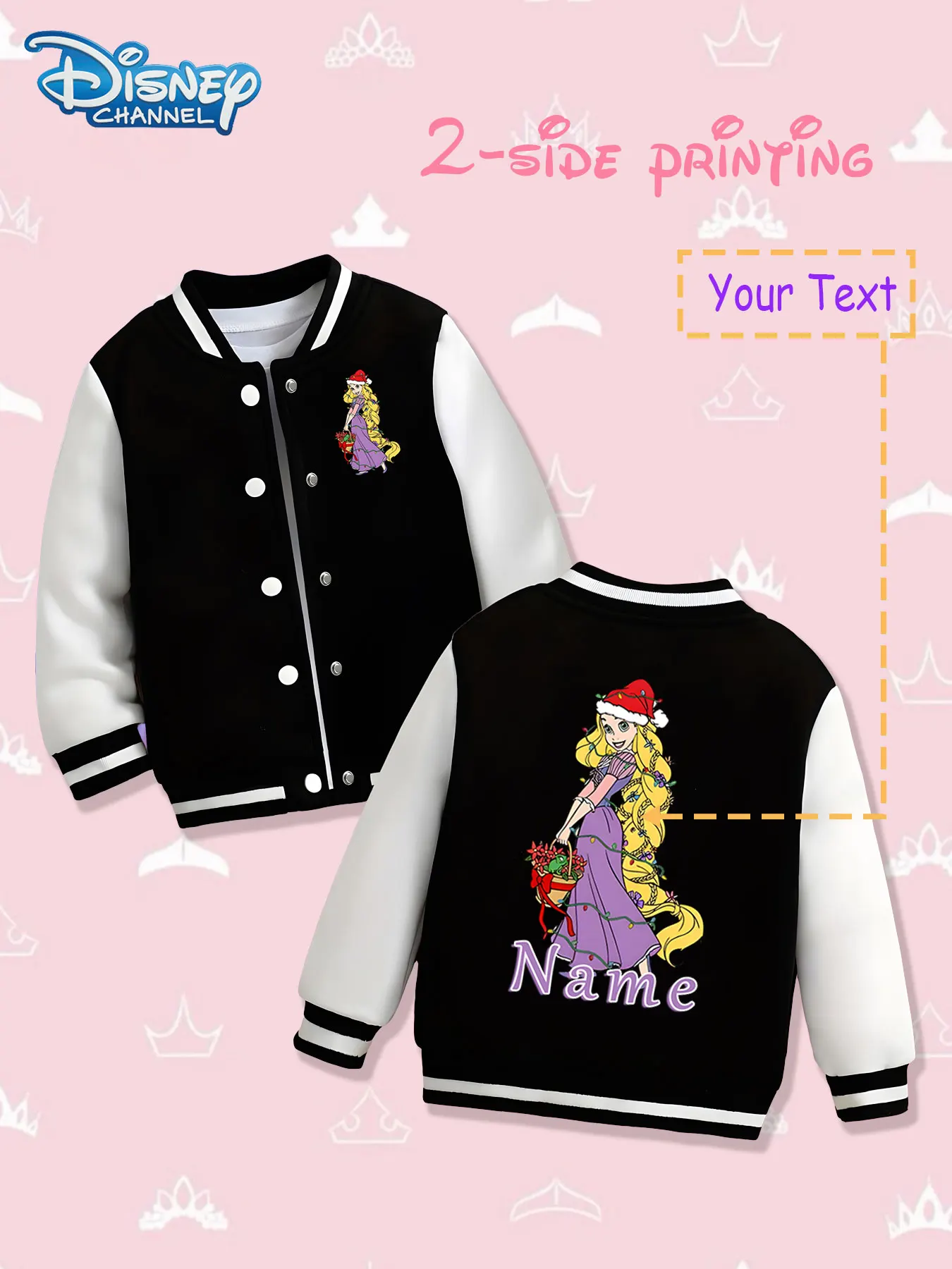 

MINISO Disney Tangled Christmas Girls Baseball Jacket - Double-sided Christmas theme print, warm and appropriate for autumn and