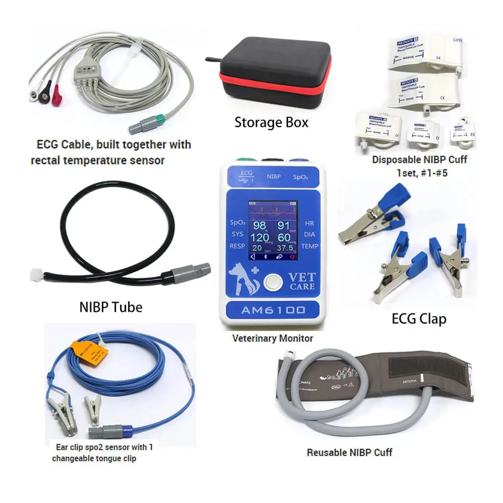 Best Selling Pet Monitoring Device Handheld ECG Heart Rate NIBP Spo2 PR TEMP Multi-Parameter Pet Veterinary Monitor