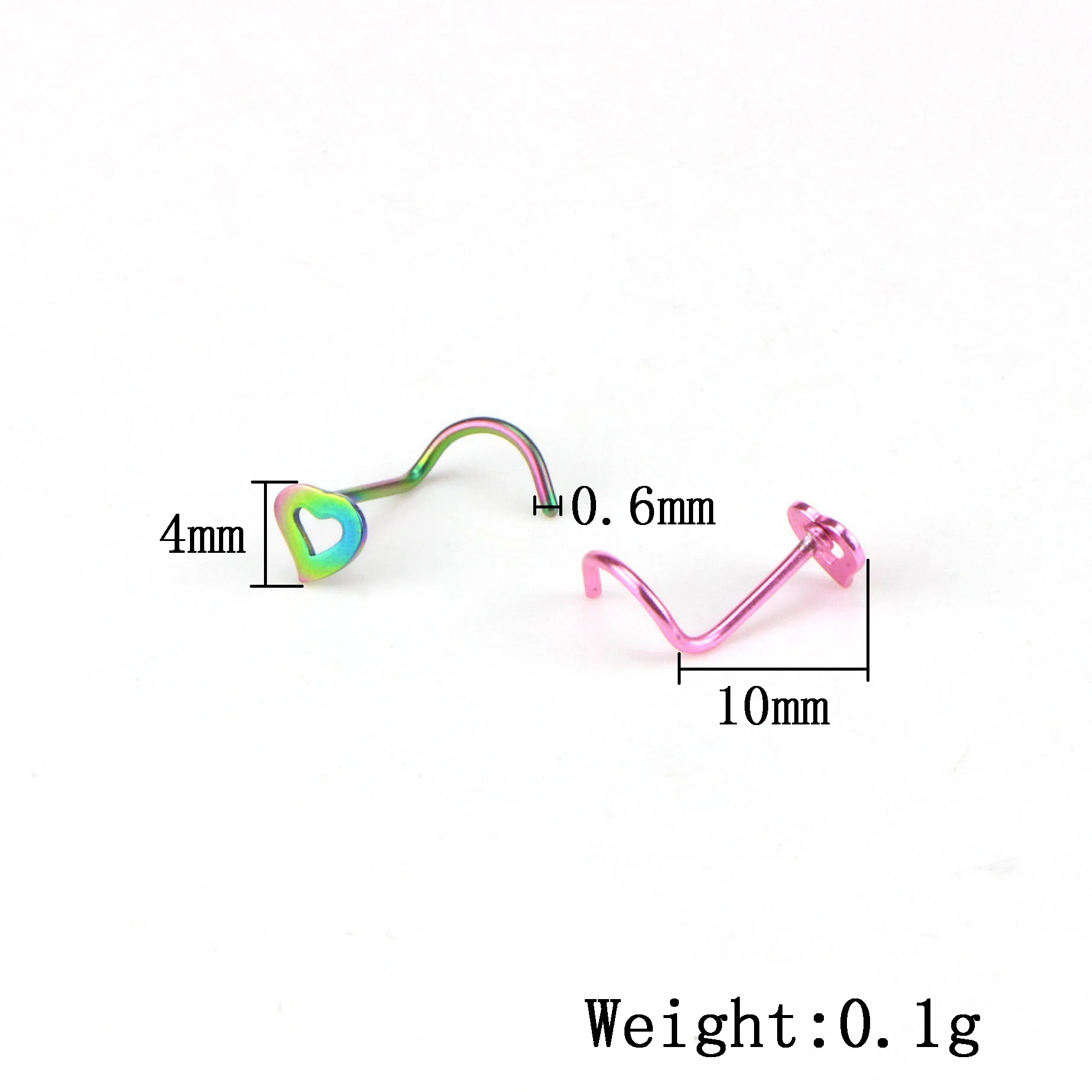 1pcs New Fashion Stainless Steel Nose Studs Heart Shape Multicolor Nose Rings Nose Studs Hooks Nose Piercing Body Piercings Jewe