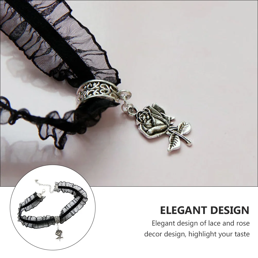 

1Pcs Lace Rose Necklace Stylish Neck Accessory for Women Black Elegant Design Suitable for All Occasions Gift Idea