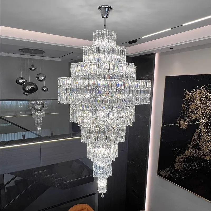 

Light luxury villa duplex living room, large chandelier crystal lamp