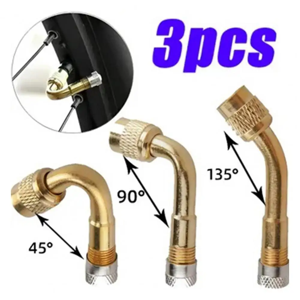 3Pcs Brass Tire Valve Extension Set 3 Angles (45/90/135 Degrees) Inflatable Nozzle Adapter for Car Motorcycle Bike Scooter Easy