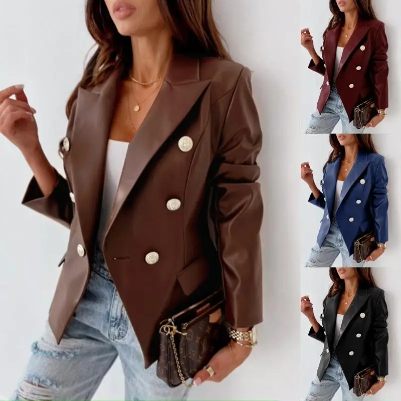 

Long Sved Leather Jacket Suit Jacket Women's Fashion Winter Coat Princess Sleeve Other Fabric Ladies Premium Leather