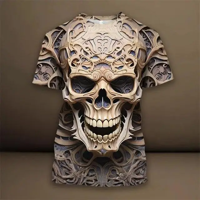 

New Retro Skeleton Pattern T Shirt For Man Luxury Skull 3D Printed Summer Harajuku Short Sleeve Loose Street Tops Sport T-shirts