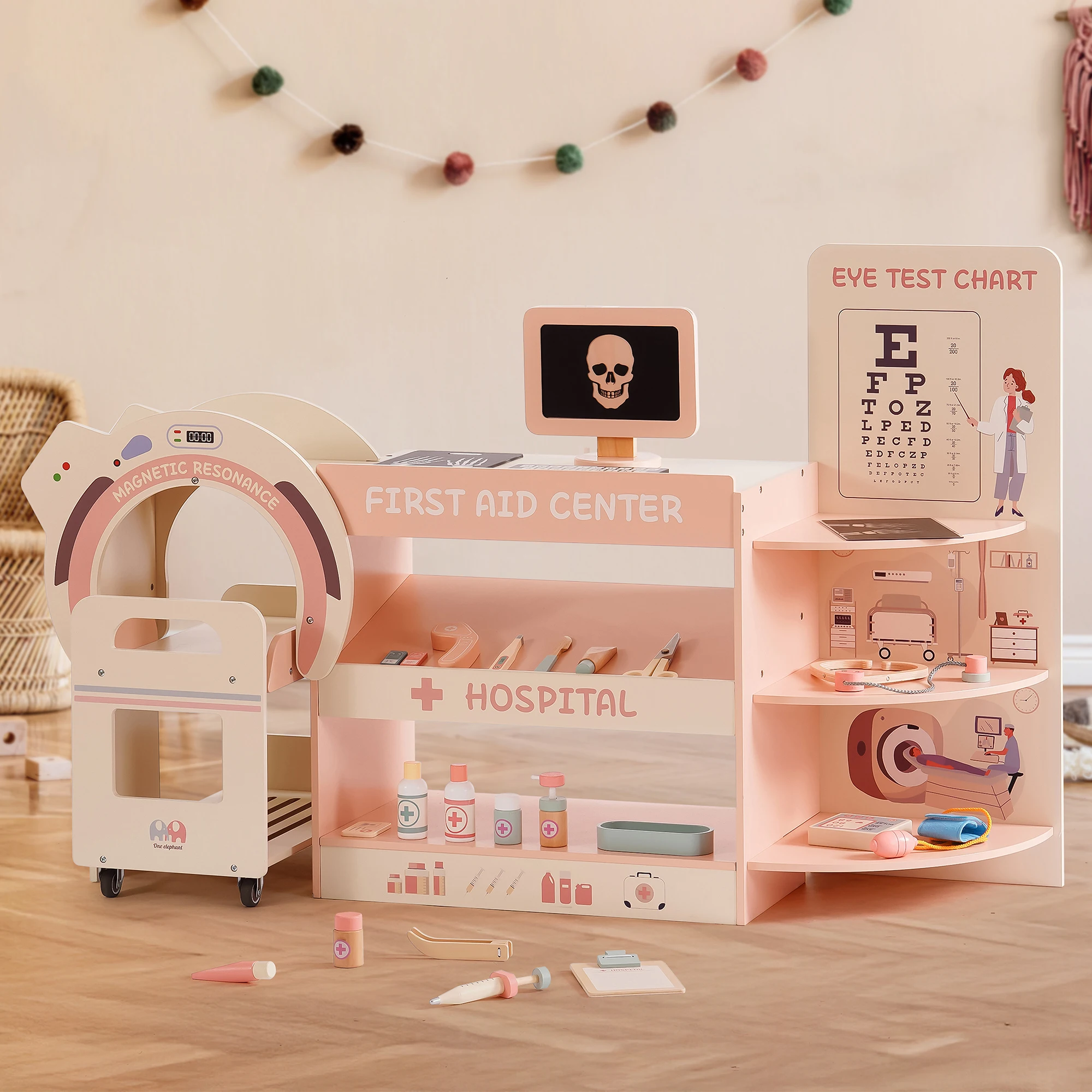 ROBOTIME ไม้ Doctor Medical Center Playset เล่นหมอของเล่นเพื่อการศึกษาบทบาทเล่นสําหรับเด็กอายุ 3 +