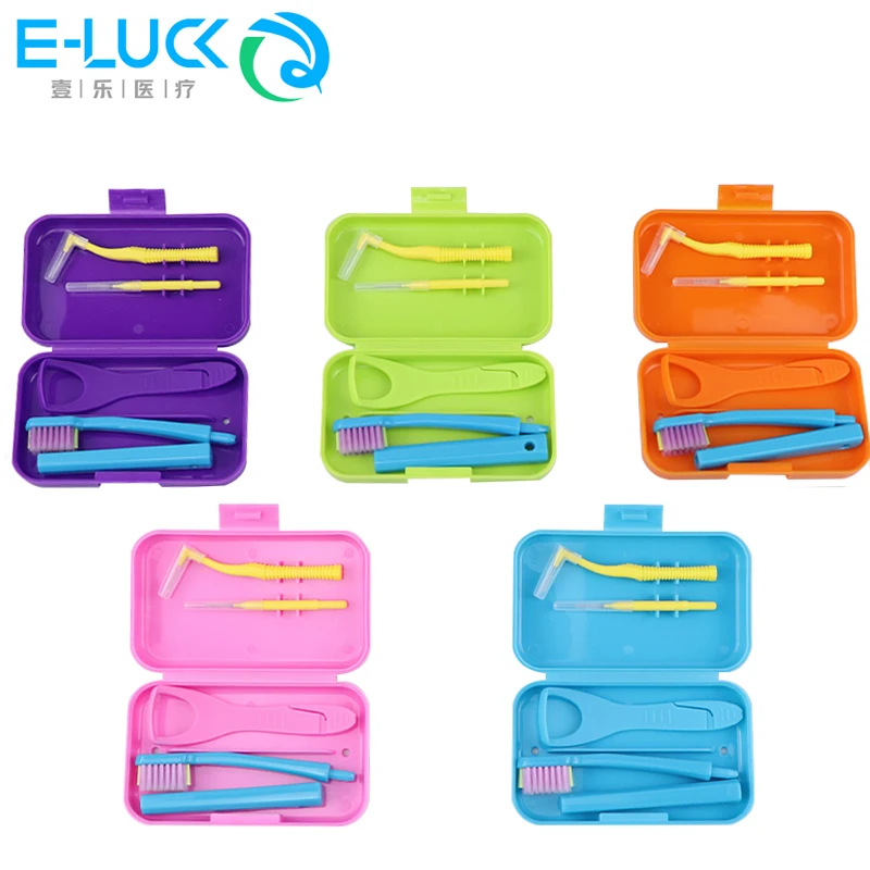 Dental Cleaning Care Kits Portable Travel Oral Cleaning Kits Detachable Toothbrush Interdental Brush Tongue Scraper Storage Case