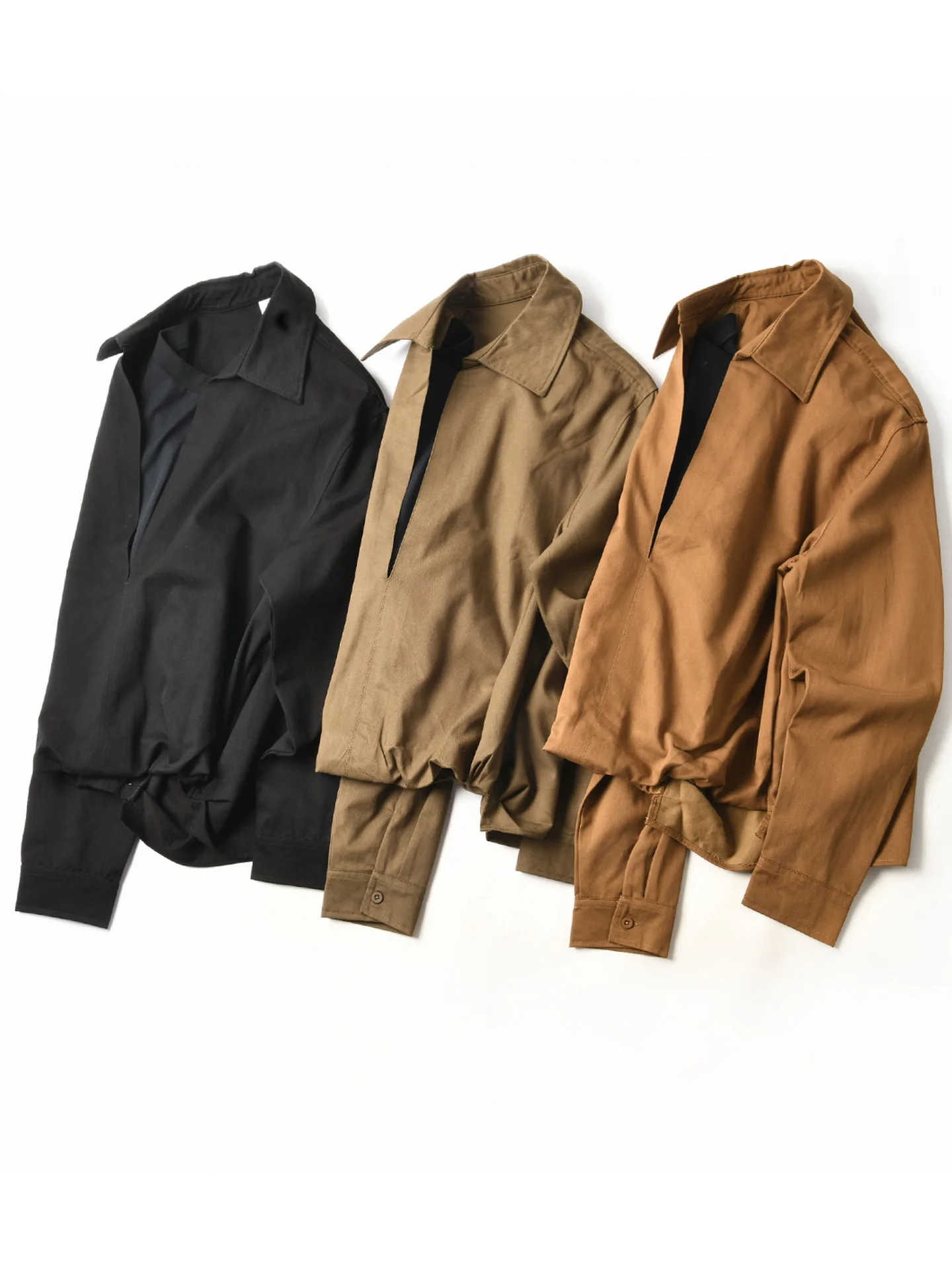 New American Style Loose Casual Long Sleeve Shirt Men's Autumn Fashionable Rollover Collar Faux Two-Piece Lenzing Cotton