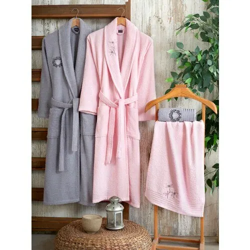 Embroidered 100 Cotton 4 Piece Bathrobes Set, Family, Russia, France, Europe, Towel, face towel, Shower Set, Bathroom Set Female