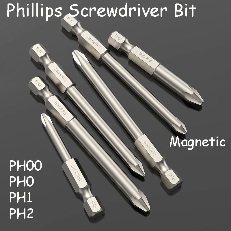 

Magnetic Phillips Screwdriver Bits 1/4 ” Hex Shank 50/75/100/150mm Length Electric Screwdriver Bit PH00~PH2 Power Driver Tool