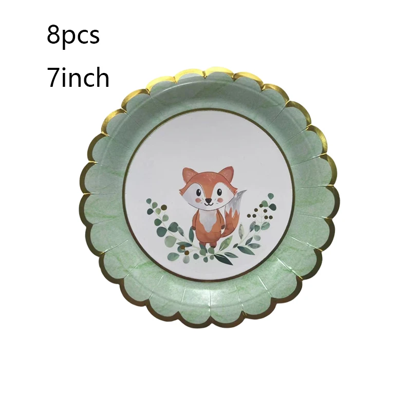 8Pcs Hot Golden Fox Forest Animal Disposable tableware Paper Tray Cup Kids Happy Birthday Party Baby Shower Decor Supplies