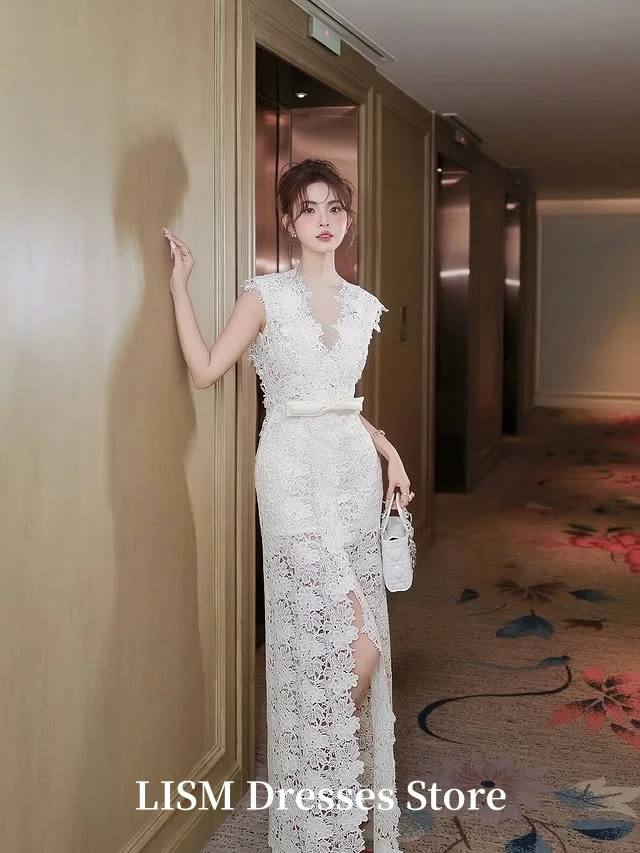 LISM A-Line Sweetheart Abiti da sera in pizzo di seta Eleganti abiti lunghi da ballo personalizzati per la festa Robe De Mariée Cerniera posteriore