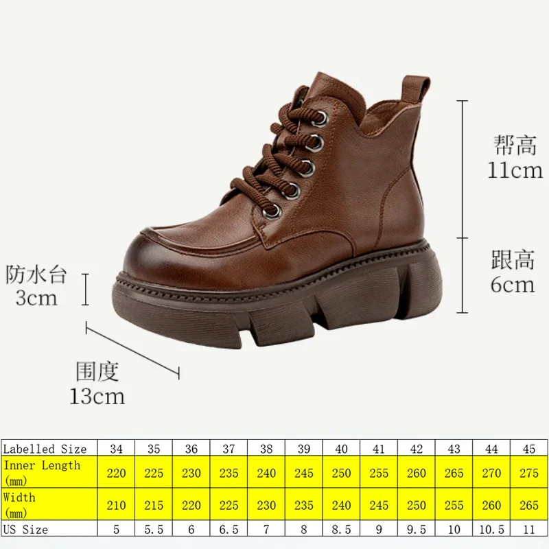 Fujin 6cm Autumn Spring Women Winter Plush Warm Shoes Natural Cow Genuine Leather Platform Wedge Zip Retro Ladies Ankle Booties