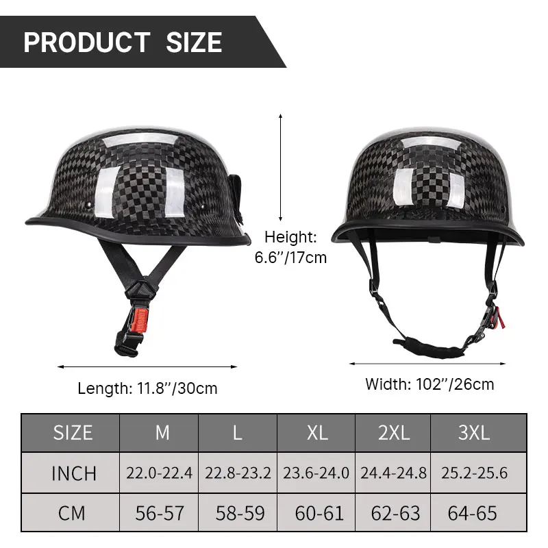 DOT Bright Black German Style Carbon Fiber Half Helmet Motorcycle Open Face Helmet Vintage Street Bike Touring Cruiser Scooter