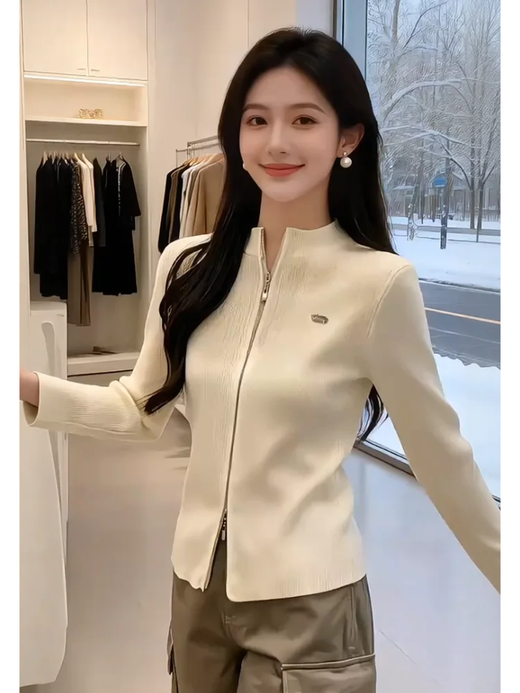 

Women's Knitted Sweater Double Zipper Heavy Work Long Sve Slim Fit Top Faionable Spring New Sle French Sle Medium So...