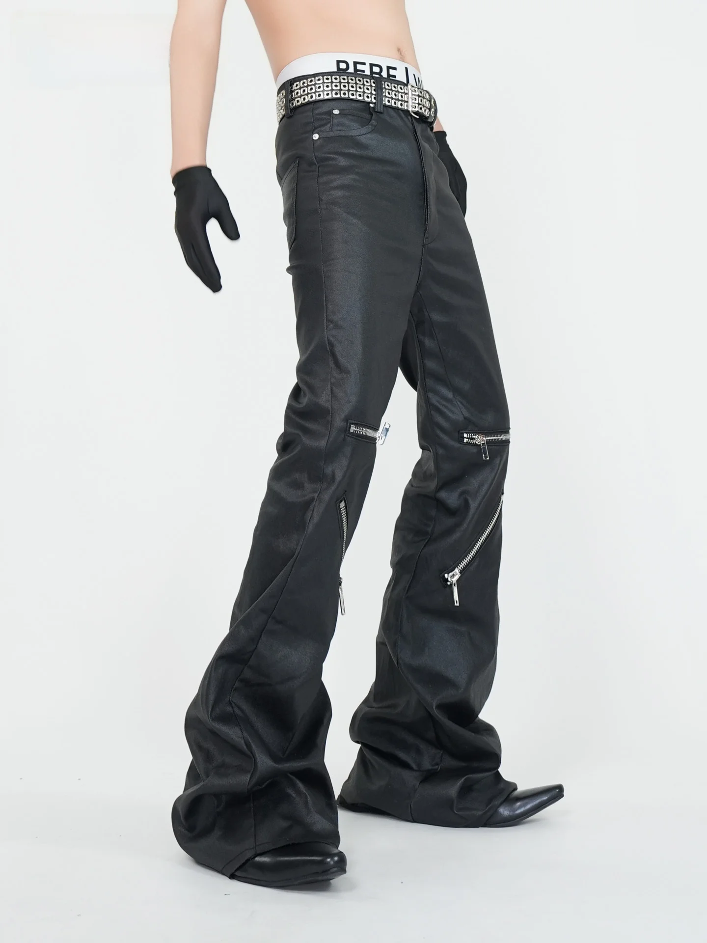 

VE2 k Pioneer Heavy Coating Wax Dye Wide Leg Men's Jeans RO Sle Floor Length Trousers Breathable Wear Resistant Jeans