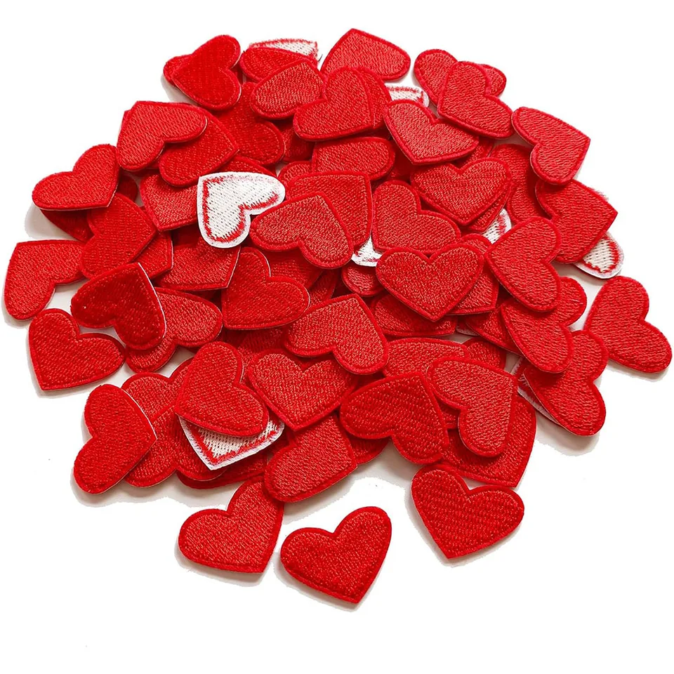 20Pcs Red Heart Embroidery Patch For Clothes Bags Hats Decoration