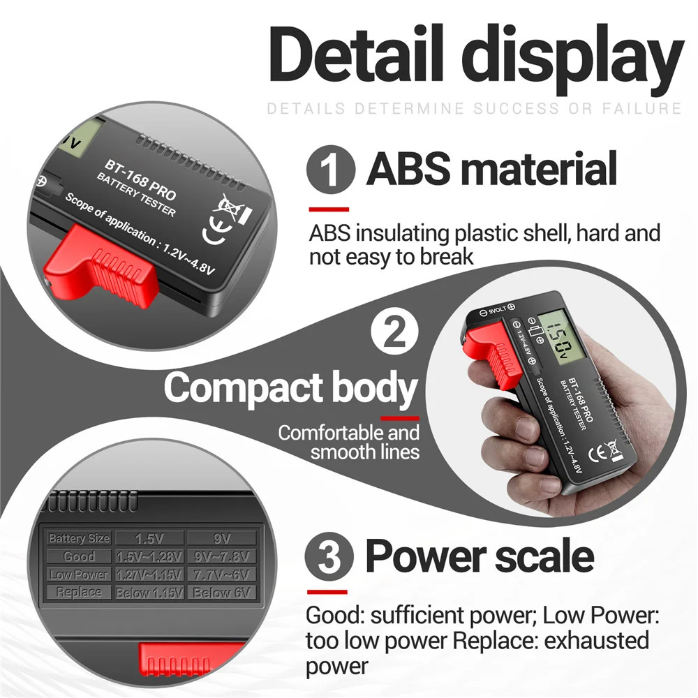 Bt-168 Pro Digital Display Battery Tester C D N AA AAA 1.2-4.8V Button Cell Battery Capacity Check Detector For 18650 Batteries