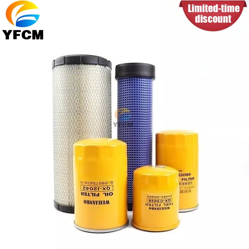 Excavator Maintenance Accessories for Komatsu PC56-7 58-8 Whole Car Oil Diesel Air Hydraulic Oil Filter Element
