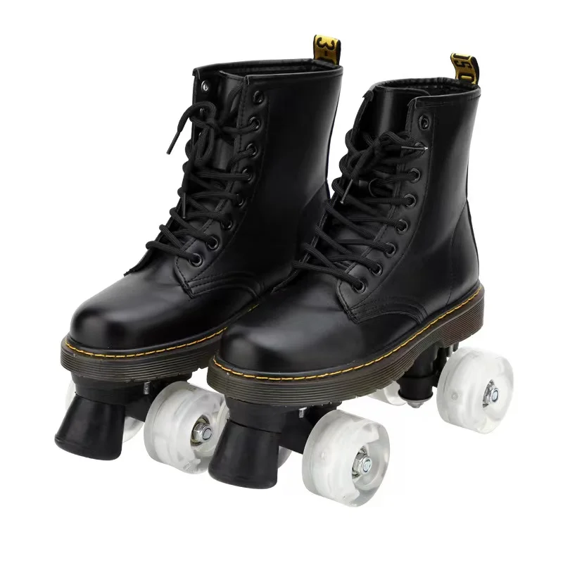 

Microfiber Leather Roller Skates Boots, 4 Wheels Shoes, Black, Adult, Double Row, Quad Sliding Sneakers, Warm, Autumn, Winter