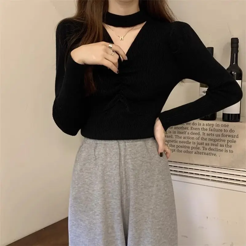 Fashion Folds Hollow Out T-shirt Women's Clothing All-match Solid Color Spring Autumn Commute Round Neck Long Sleeve Pullovers