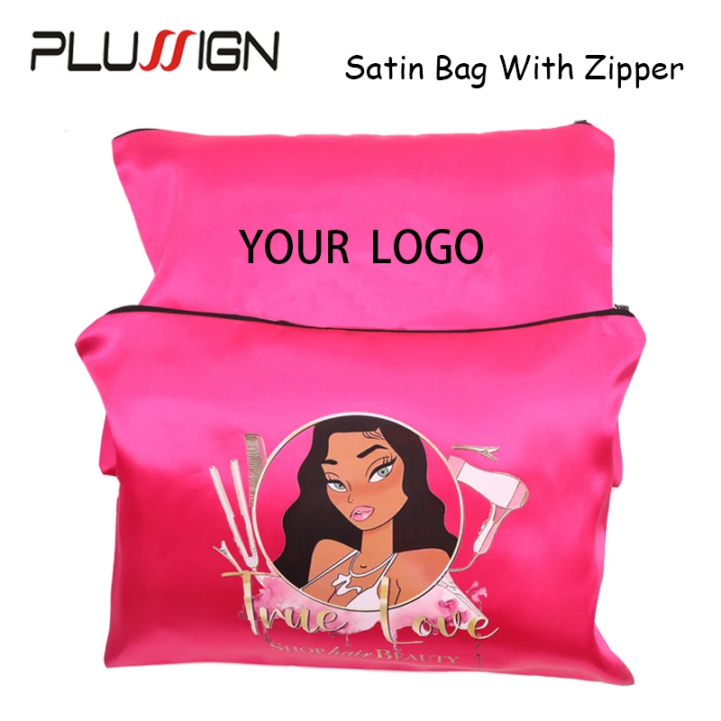 Bolsas para pelucas con cremallera y logotipo personalizado, bolsas de satén de 100 piezas para almacenamiento de múltiples pelucas, paquetes de extensiones de cabello, bolsas de embalaje con logotipo