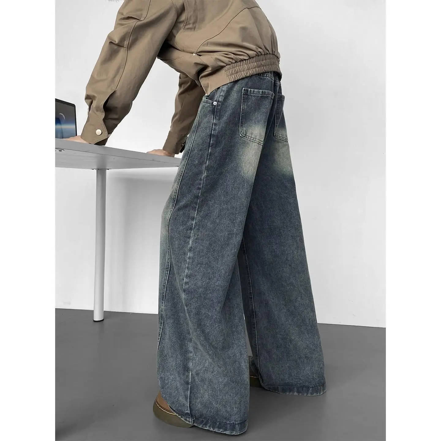 2026 New Washed Retro Jeans Men's American Three-dimensional Scimitar Pants Loose Trousers