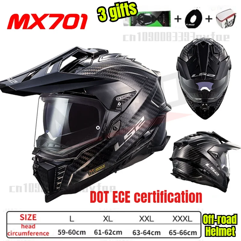 LS2 MX701 Off-road Motorcycle Helmet carbon fiber motocross helmets Anti-fog Double Lens Full Helmet  casco de moto