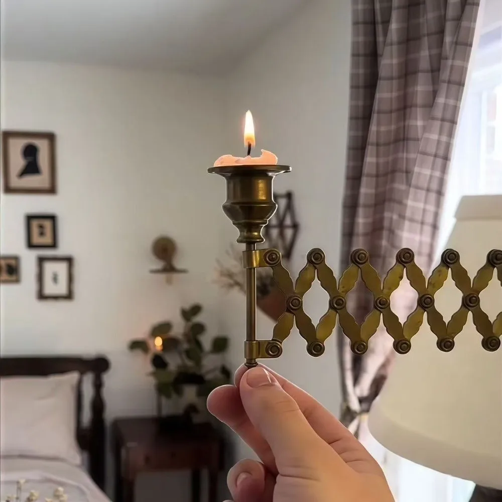 Vintage Retractable Candle Holder Telescopic Stable Wall-Mounted Candlestick Adjustable Taper Candle Holder Bed Room