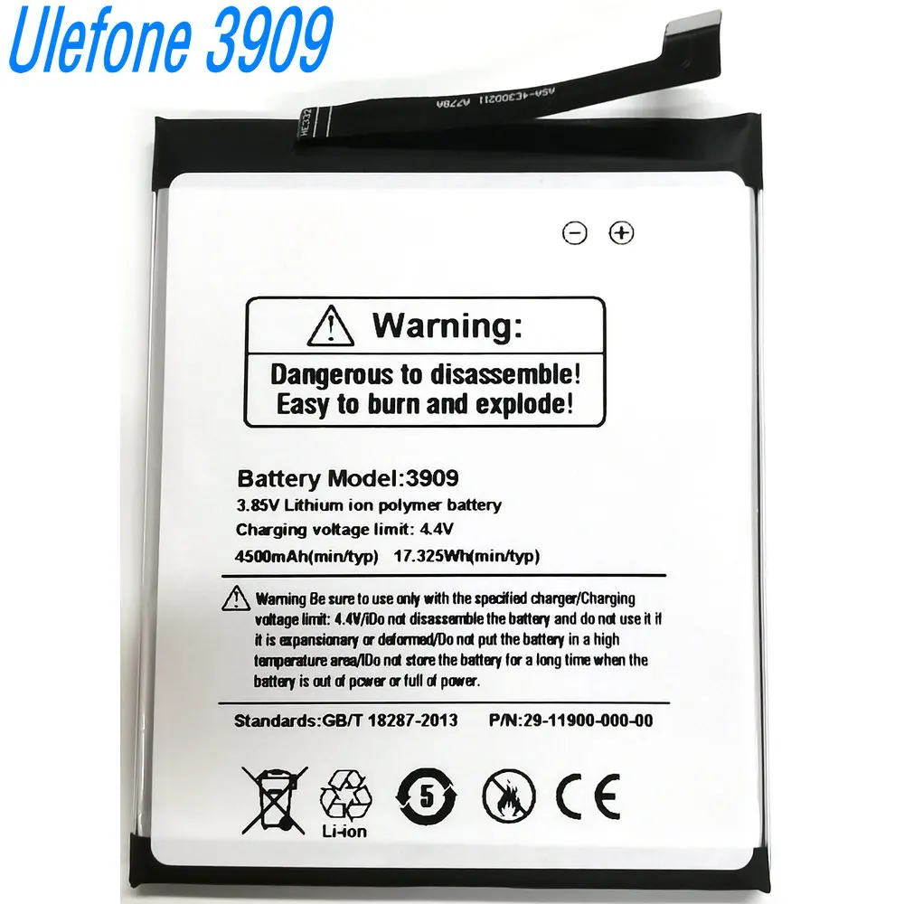 

New High Capacity Battery For Ulefone 3909 Smartphone 3.85V 17.325Wh