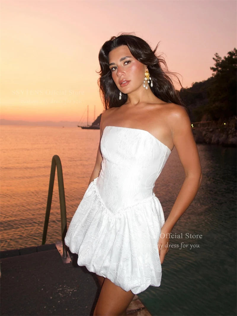 SSYTENS Satin Elegant Short Wedding Dresses Strapless Mini Bride Dress Backless A Line Wedding Guest Party Gowns 2026 Customized