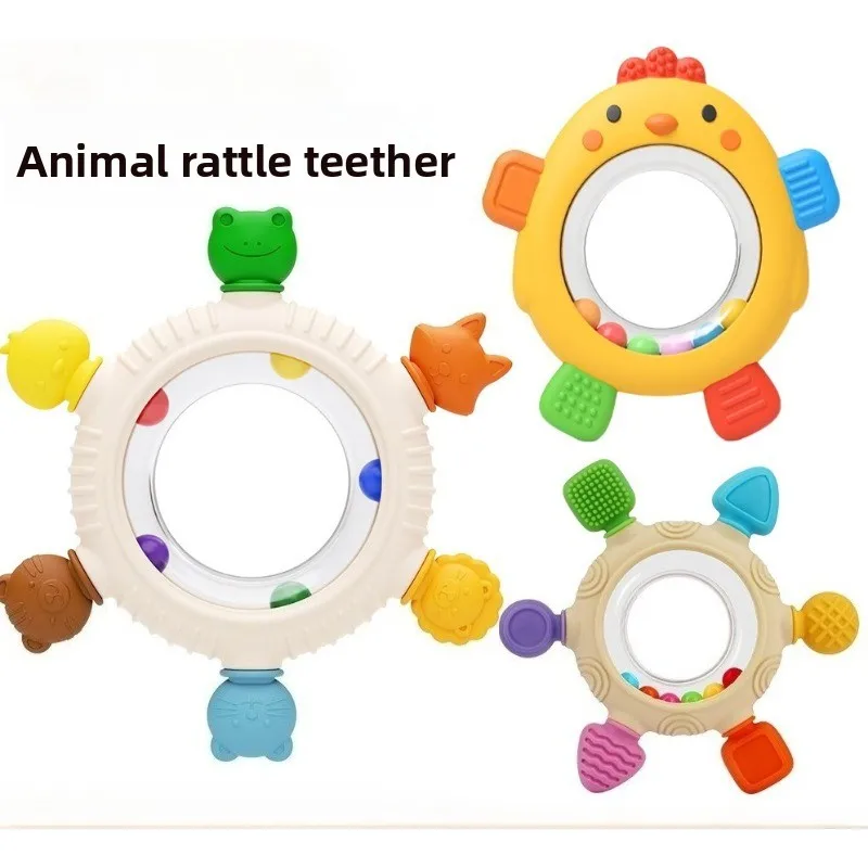 Silicone Rattle Teether Teething Stick Baby Teething Toy Six-Finger Teething Ring Food-Grade