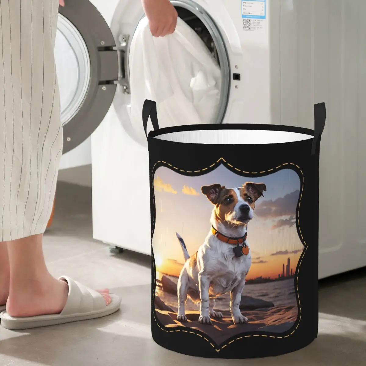 

Jack Russell Dog At Sunset Foldable Laundry Baskets Dirty Clothes Sundries Storage Basket Home Organizer Bag