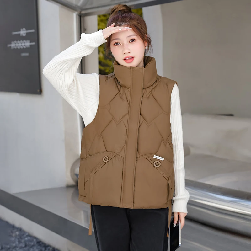 

Хлопковый жилет, женская осенне-зимняя новая модная короткая стильная верхняя одежда без рукавов с толстым воротником-стойкой