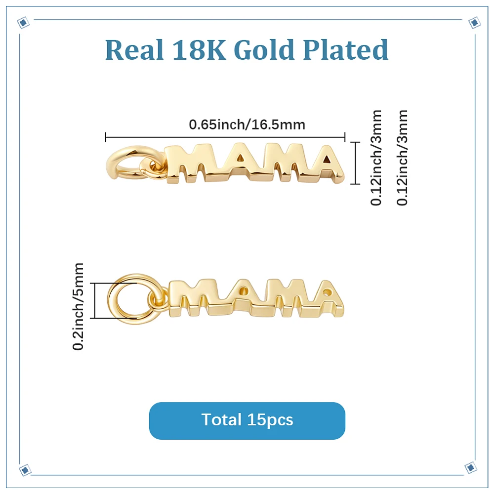 1 Box 15Pcs 18K Gold Plated Mama Charms Metal Word Charms Bulk Love Mom Message Mother Lettering Pendants for Jewelry Making view 2