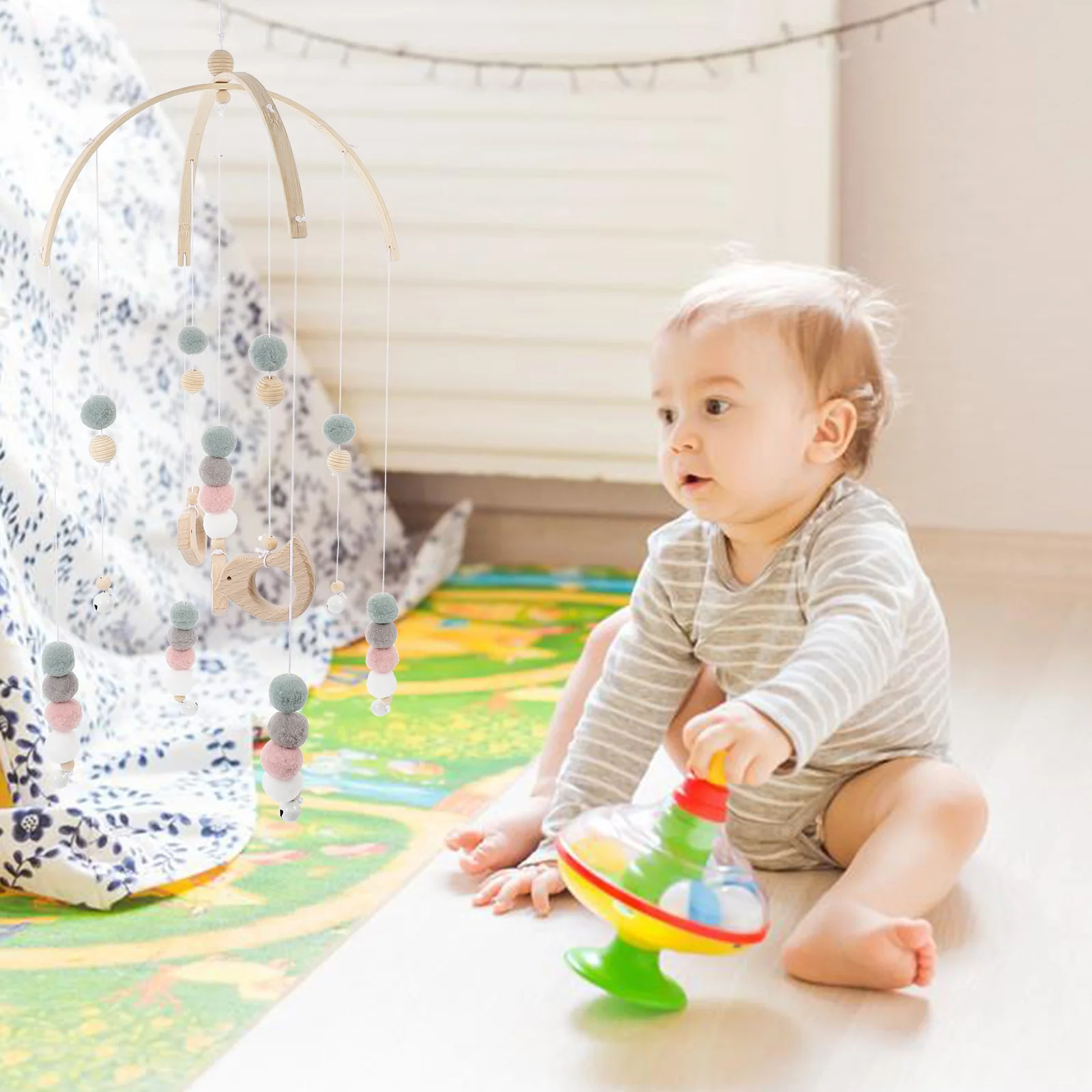 Campanas de viento con bola móvil para cuna de bebé, colgante para habitación de niños recién nacidos, juguetes para cuna, Color vibrante, duradero, larga vida útil