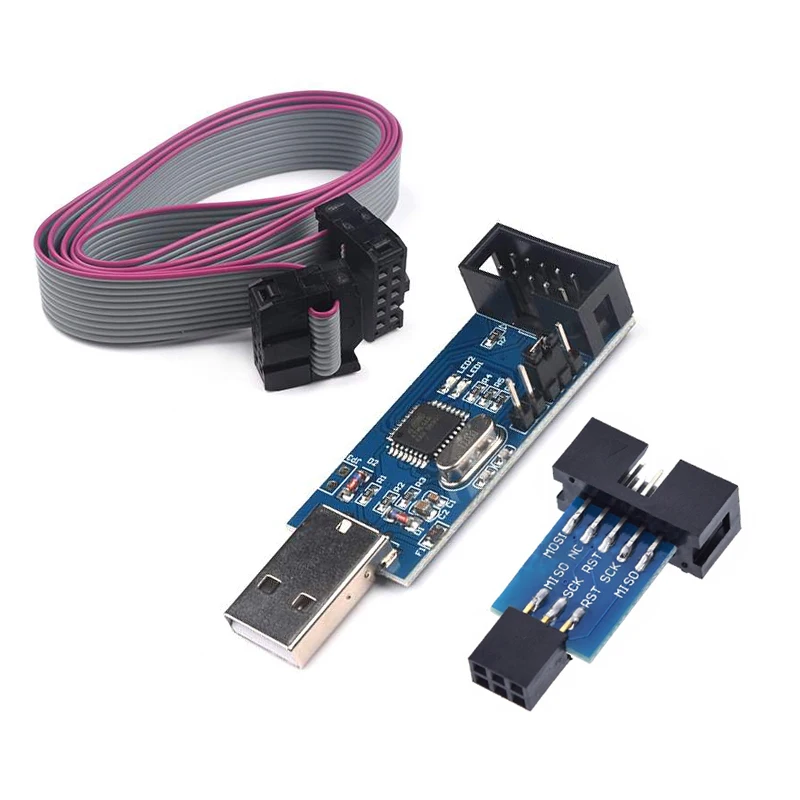 1 takım USBASP USBISP AVR programcı USB ATMEGA8 ATMEGA128 ATtiny/CAN/PWM 10Pin tel modülü DIY + 10Pin 6 Pin adaptör panosu