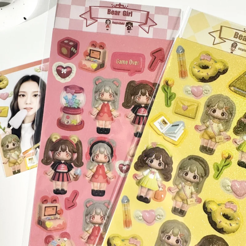 Laser Glitter Sweet Cute Kawaii 3D Modeling Girl Stickers Handbook Star Card Photo Notebook Diary DIY Decorative Cartoon Sticker